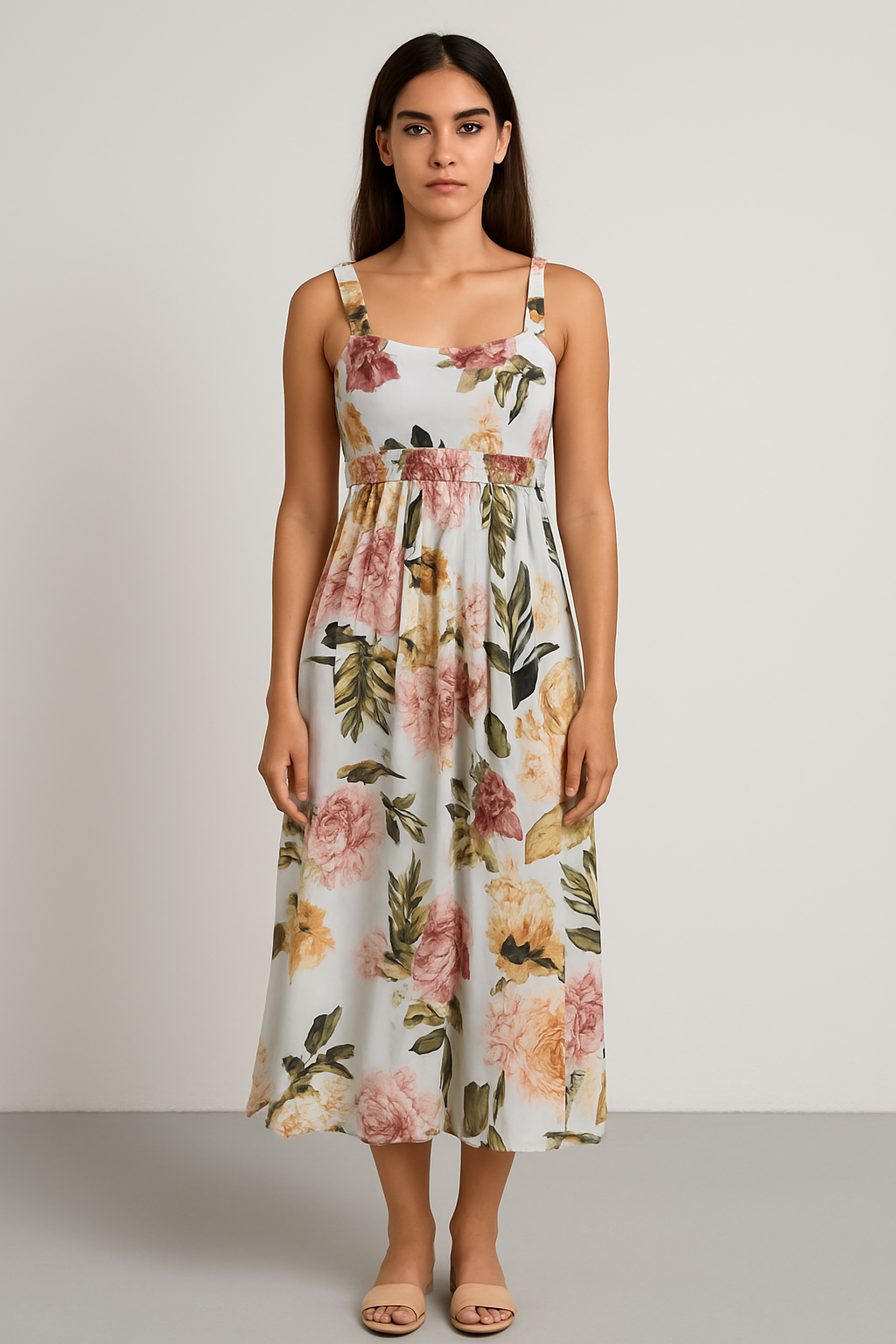 Floral Silk Midi Dress