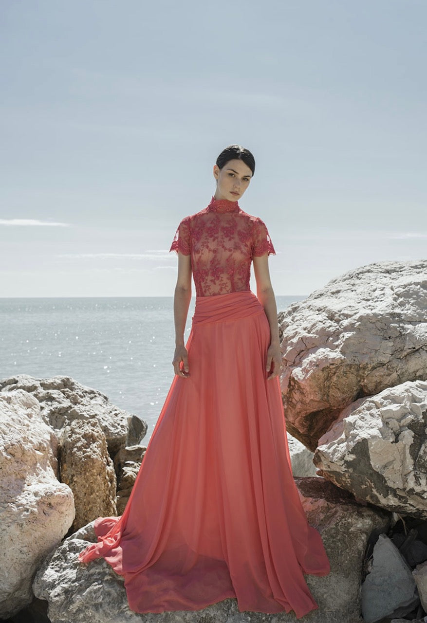 Coral Lace Gown